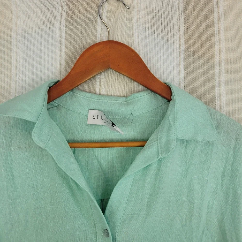 Stillwater The Linen Voile Tunic Seaglass Maxi Dress Size Medium Resortwear - Picture 4 of 13